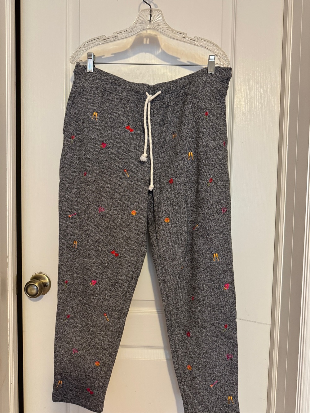 Loft Gray Fun Emoji Embroidered Jogger Pants